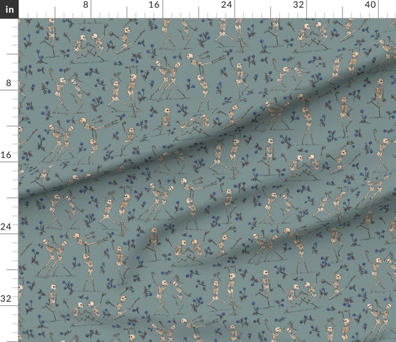 Various Fabrics by the Yard or Fat Quarter Dancing Skeletons Gothic Bones Roses Halloween Spooky Dance Danse Macabre Custom Printed Fabric by Spoonflower